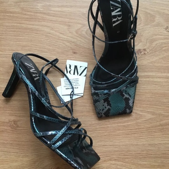 ZARA SNAKESKIN PRINT LEATHER HIGH-HEEL SANDALS WITH SQUARE TOES Size 6.5… - Picture 7 of 9